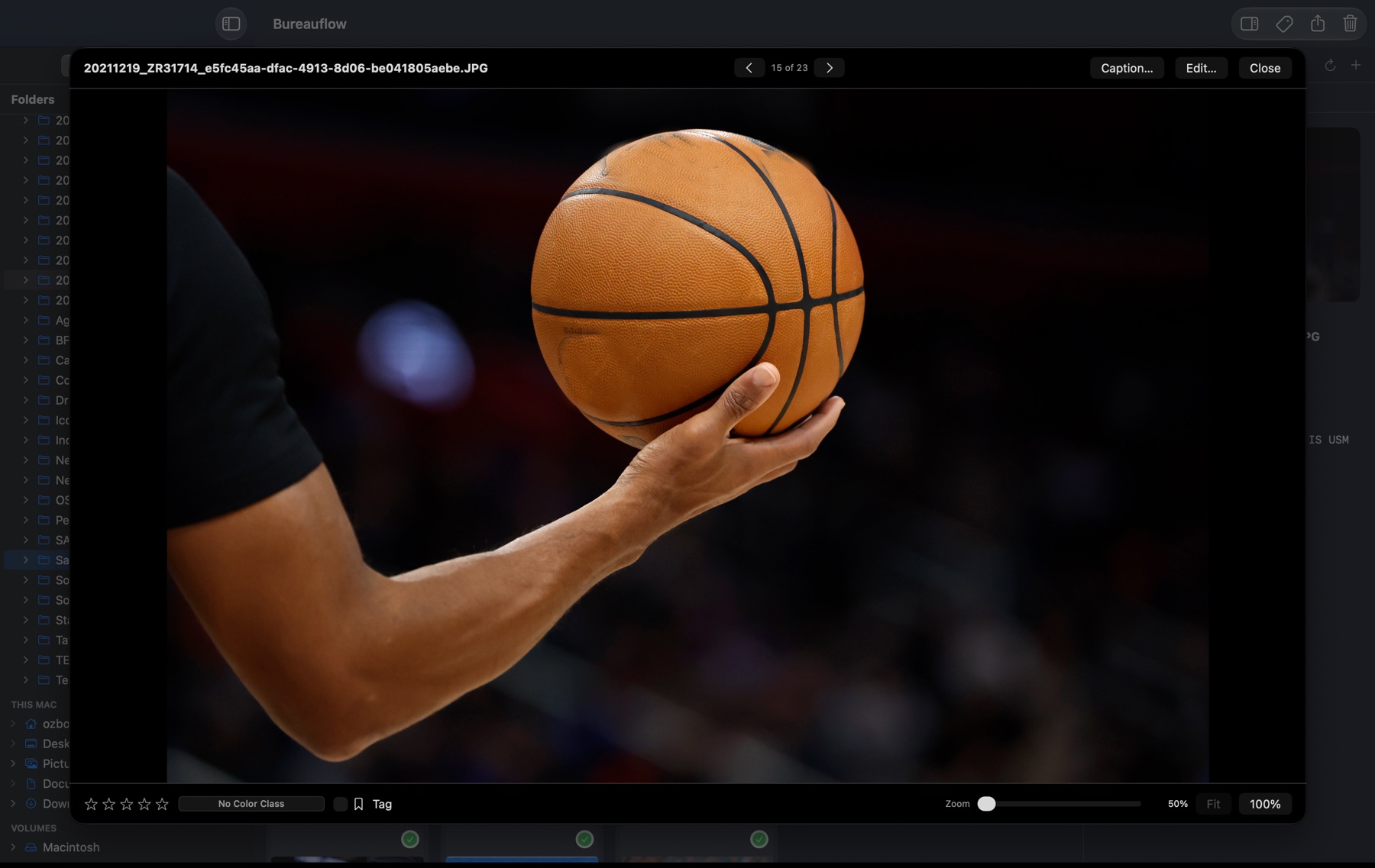 The Preview window showing one frame large, with previous and next arrows, stars, color class and tag