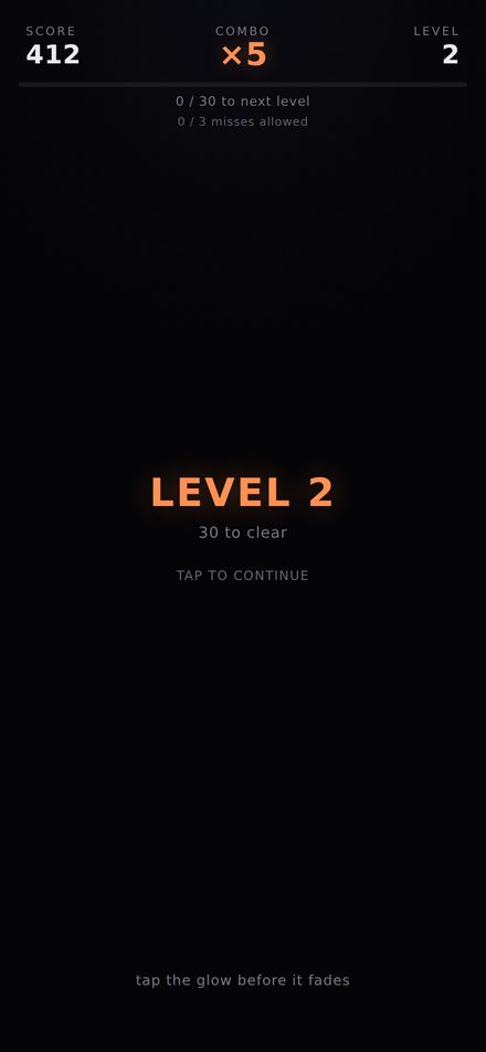 Emberdot level-up screen with tap to continue
